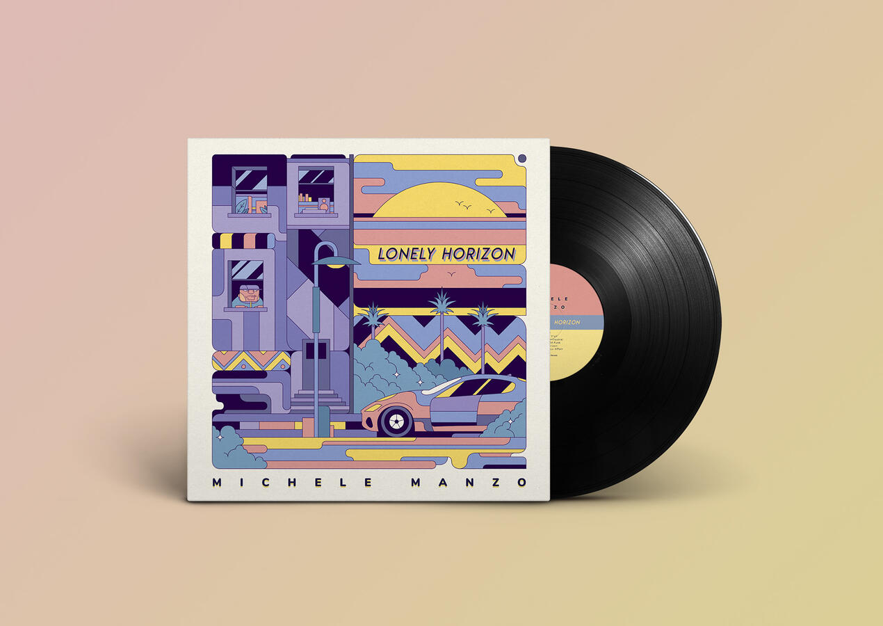 Pochette de l'album "Lonely Horizon" de Michele Manzo. Face avant. Visuel par Lucas Saenger.